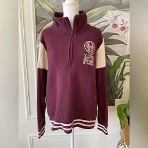 PINK VICTORIA'S SECRET VARSITY STRIPE 1/2 ZIP PULLOVER 🍁